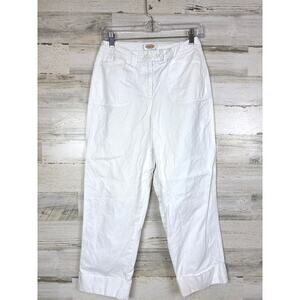 Talbots Womens 4 White Cotton Wide Leg Crop Pants Roll Cuff Summer Zip Casual